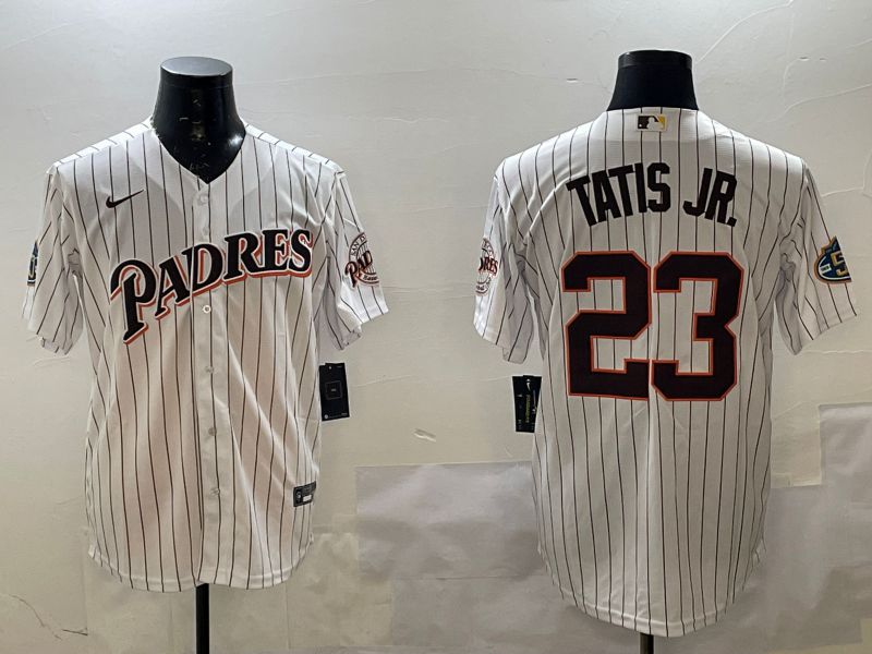 Men San Diego Padres 23 Tatis jr White Stripe Throwback Game 2025 Nike MLB Jersey style 1